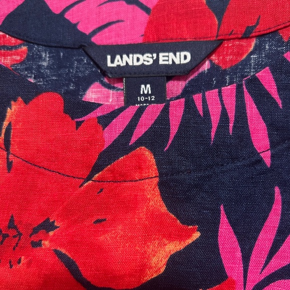 Lands End Hawaiian Shirt Blouse Size M Linen Multicolor Floral Short Sleeve. - Picture 4 of 8